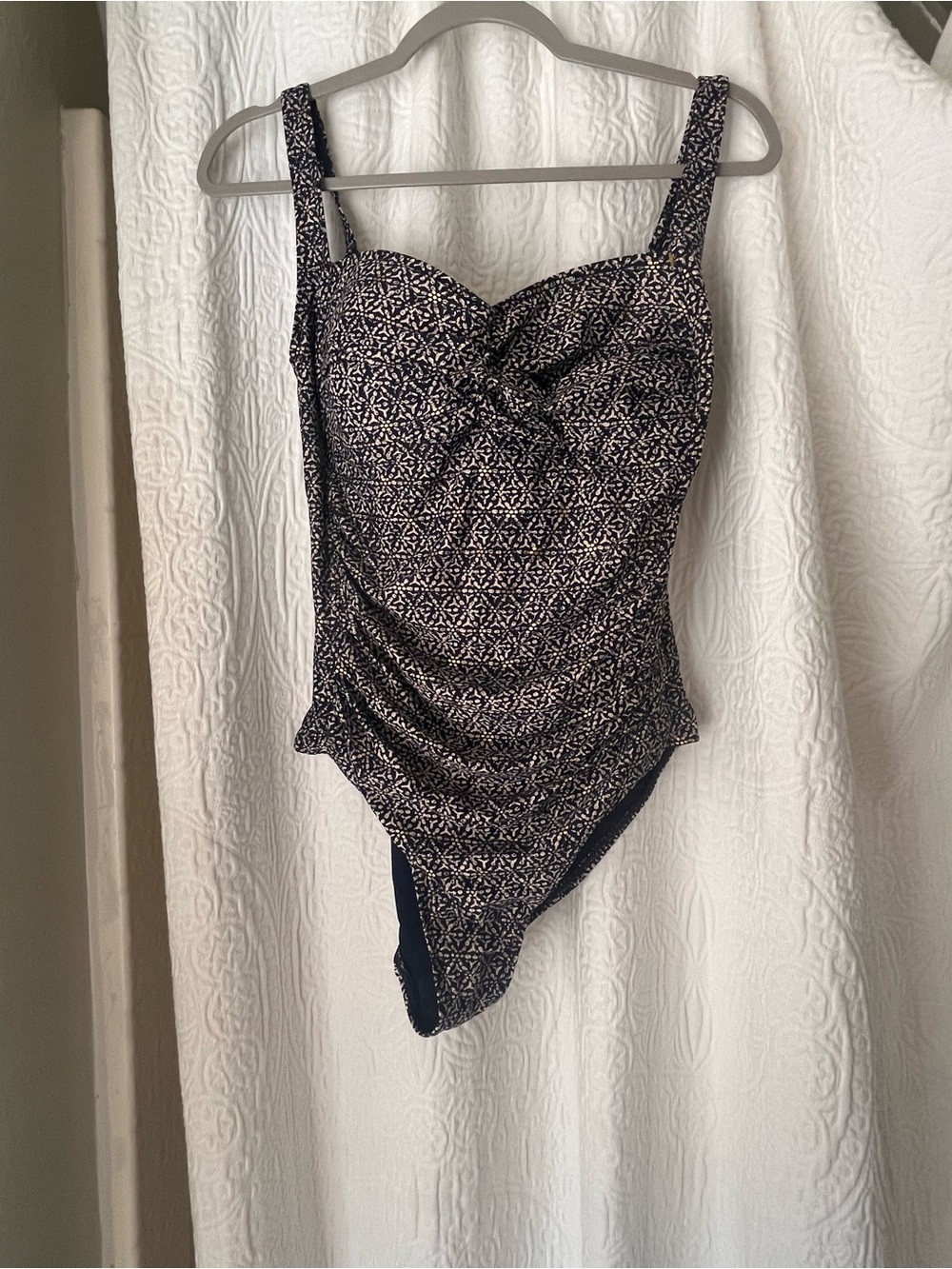 Navy Patterned Twist-Front One-Piece Swimsuit